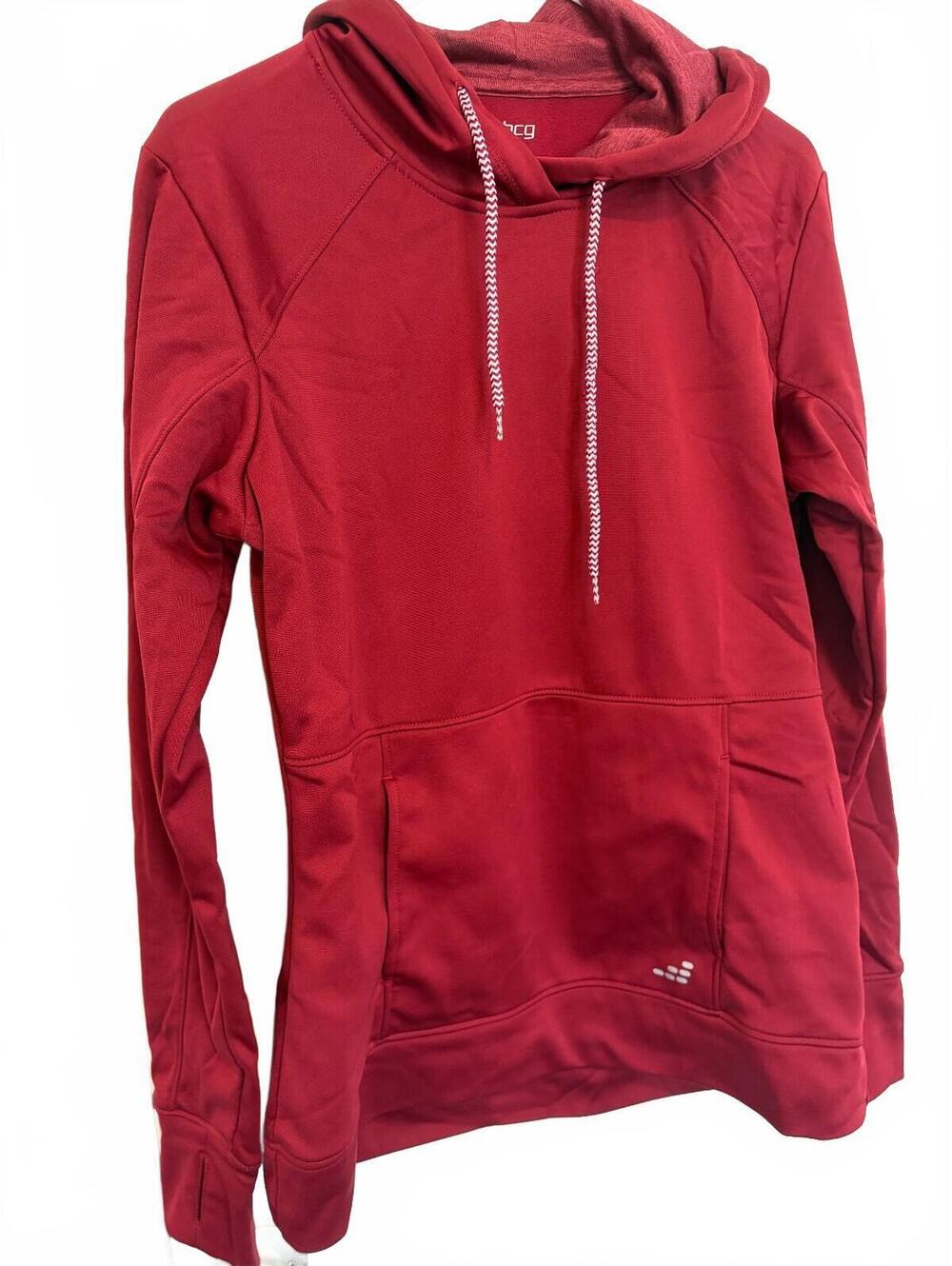 BCG Women's Dark Red Pullover Hoodie with Pockets + Thumb Holes, Size Small